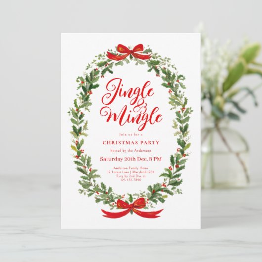 Jingle And Mingle Wreath Christmas Party Kaart (Staand voorkant)