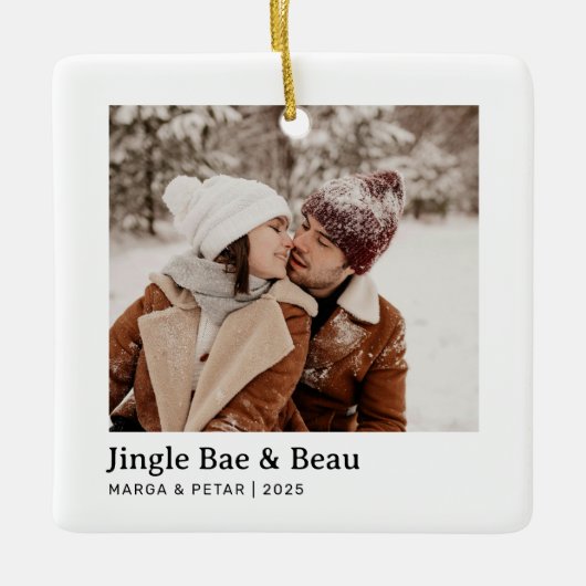 Jingle Bae & Beau – Vierkant Keramisch paar Foto Keramisch Ornament (Voorkant)