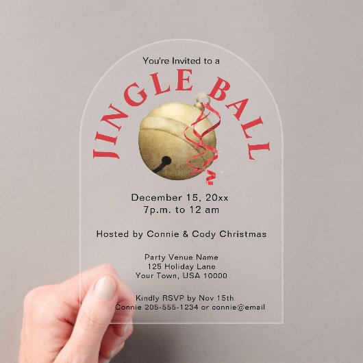 JINGLE BALL, ELEGANTE ACRYL VAKANTIE UITNODIGING (Insitu (Draagbaar))