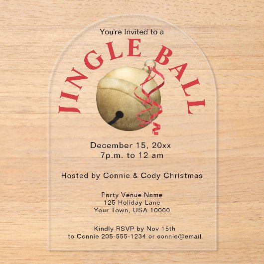 JINGLE BALL, ELEGANTE ACRYL VAKANTIE UITNODIGING (Voorkant)