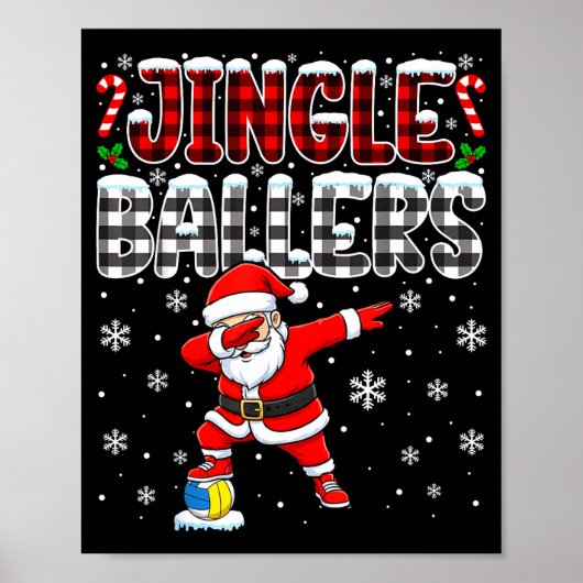 Jingle Ballers Plaid Santa Dabbing Volleyball Chri Poster (Voorkant)