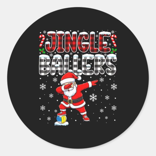 Jingle Ballers Plaid Santa Dabbing Volleyball Chri Ronde Sticker (Voorkant)