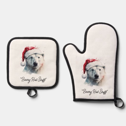 Jingle Bear Joy, op maat Ovenwant & Pannenlap Set (Voorkant)