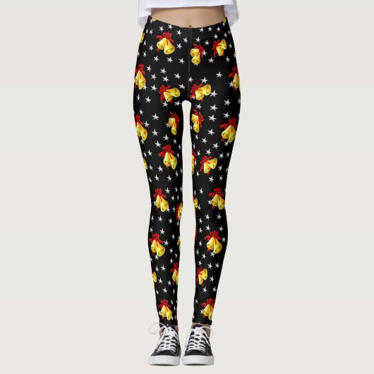 Jingle bell en sterren Kerstzwart Leggings (Voorkant)
