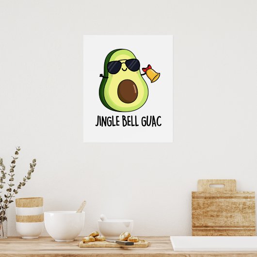 Jingle Bell Guac Funny Avocado Kerstmis Poster (Keuken)