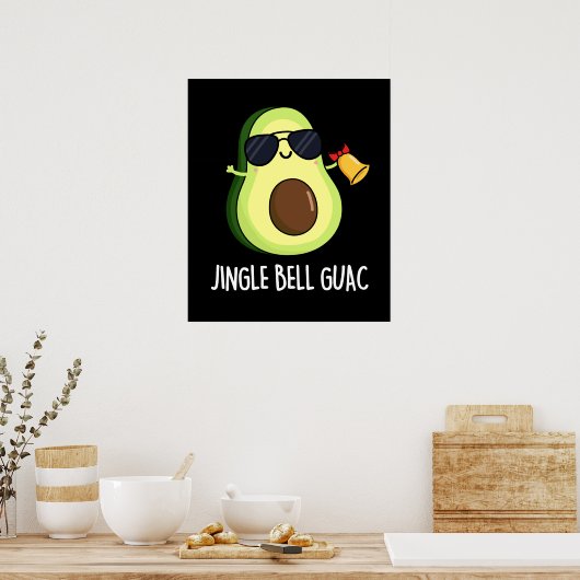 Jingle Bell Guac Funny Christmas Pun Dark BG Poster (Keuken)