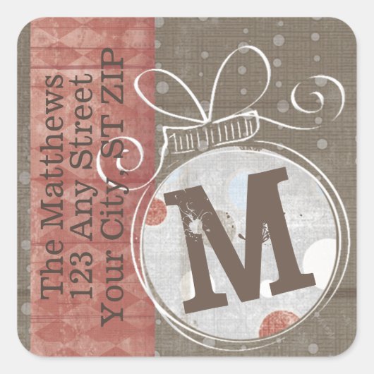 Jingle Bell Monogram retouradres Vierkante Sticker (Voorkant)