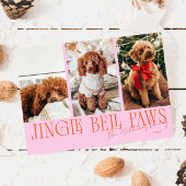 Jingle Bell Paws Christmas Orange Pink Dog Photo  Feestdagenkaart