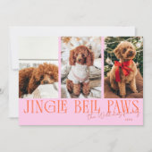 Jingle Bell Paws Christmas Orange Pink Dog Photo  Feestdagenkaart (Voorkant)
