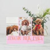Jingle Bell Paws Christmas Orange Pink Dog Photo  Feestdagenkaart (Staand voorkant)