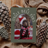 Jingle Bell Paws Dog Photo Sage Green Christmas Feestdagenkaart