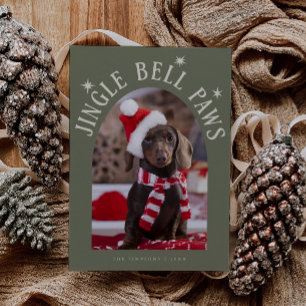 Jingle Bell Paws Dog Photo Sage Green Christmas Feestdagenkaart