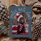 Jingle Bell Paws Dog Photo Slate Blue Christmas Feestdagenkaart