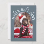 Jingle Bell Paws Dog Photo Slate Blue Christmas Feestdagenkaart (Voorkant)