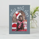 Jingle Bell Paws Dog Photo Slate Blue Christmas Feestdagenkaart (Staand voorkant)
