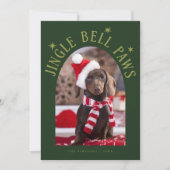 Jingle Bell Paws Hond Foto Groene Kerstmis Feestdagenkaart (Voorkant)