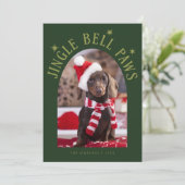 Jingle Bell Paws Hond Foto Groene Kerstmis Feestdagenkaart (Staand voorkant)