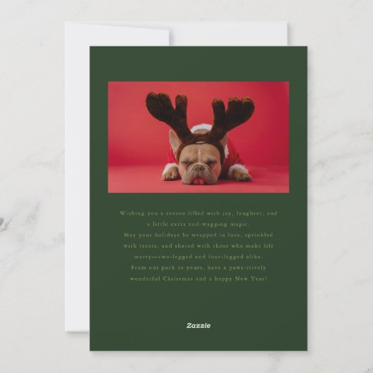 Jingle Bell Paws Hond Foto Groene Kerstmis Feestdagenkaart (Achterkant)