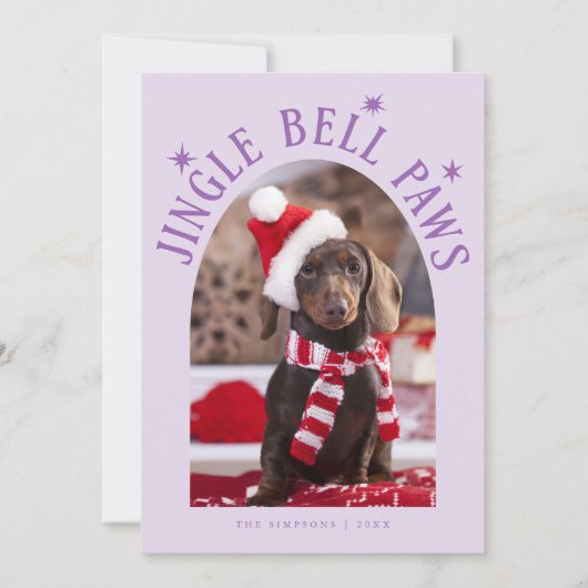 Jingle Bell Paws Hond Foto Paars Kerstfeest Feestdagenkaart (Voorkant)