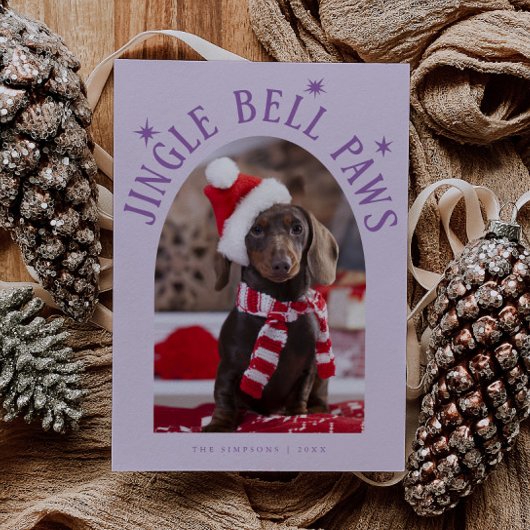 Jingle Bell Paws Hond Foto Paars Kerstfeest Feestdagenkaart