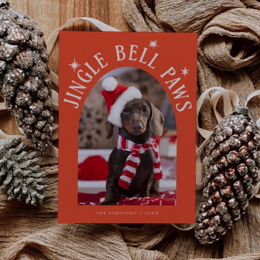 Jingle Bell Paws Hond Foto Rode Kerst Feestdagenkaart