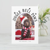 Jingle Bell Paws Hond Foto Witte Kerst Feestdagenkaart (Staand voorkant)