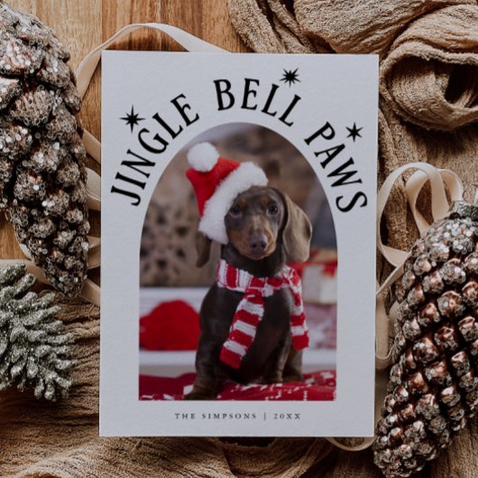 Jingle Bell Paws Hond Foto Witte Kerst Feestdagenkaart