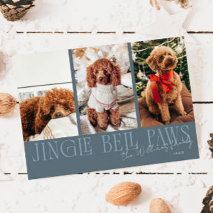 Jingle Bell Paws Kerst Slate Blauwe Hond Foto Feestdagenkaart