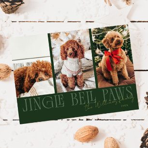 Jingle Bell Paws Kerstmis Groene Hond Foto  Feestdagenkaart
