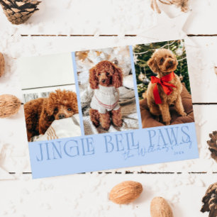 Jingle Bell Paws Kerstmis Ijsblauw Honden Foto  Feestdagenkaart