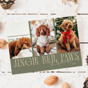 Jingle Bell Paws Kerstmis Salie Groen Honden Foto Feestdagenkaart