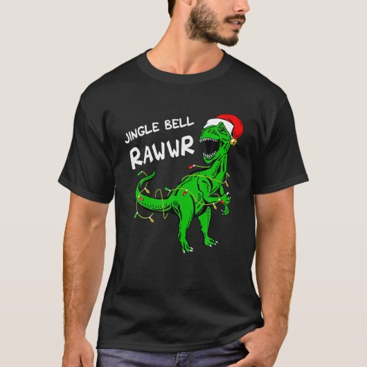 Jingle Bell Rawr Rex Santa Funny Dinosaur Light T-shirt (Voorkant)