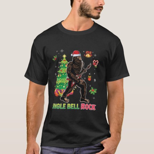Jingle Bell Rock Bigfoot Guitar Santa Chri T-shirt (Voorkant)