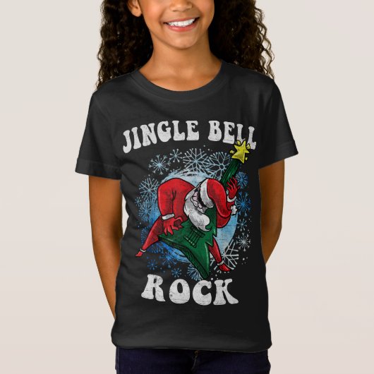 Jingle Bell Rock Santa speelt gitaar kerst Fu T-shirt (Voorkant)