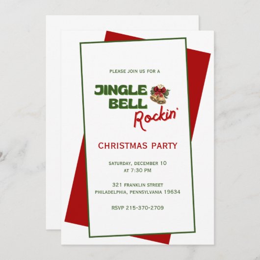 Jingle Bell Rockin' Christmas Party Uitnodiging (Voorkant / Achterkant)