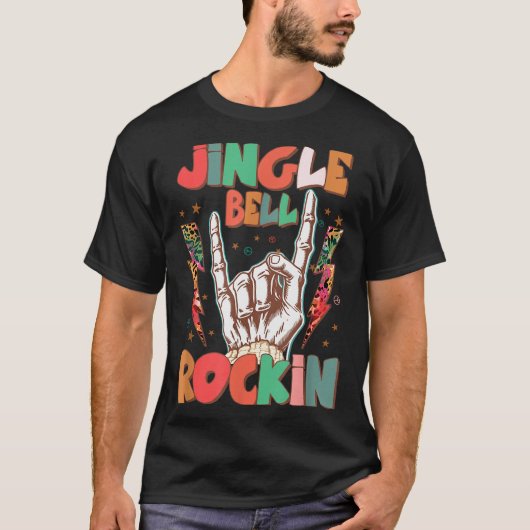 Jingle Bell Rockin Groovy Retro Christmas Xmas Ske T-shirt (Voorkant)