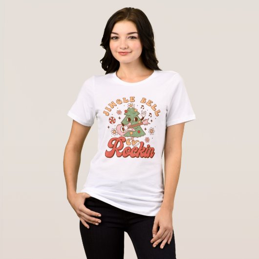 Jingle Bell Rockin retro muzikale kerstboom Tri-Blend Shirt (Voorkant volledig)