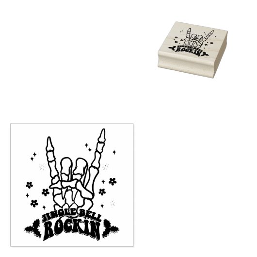 Jingle Bell Rockin Skelet Handstempel Rubberstempel (Gestempeld)