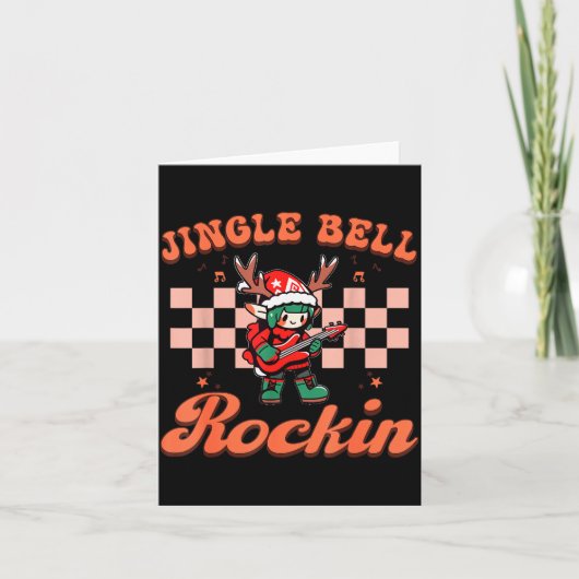 Jingle Bell Rocking Christmas Elf Rock N Roll Guit Kaart (Voorkant)