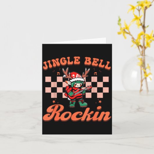 Jingle Bell Rocking Christmas Elf Rock N Roll Guit Kaart (Gele Bloem)
