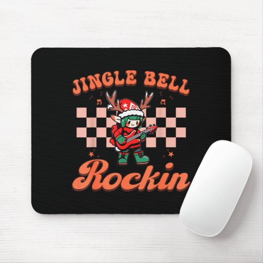 Jingle Bell Rocking Christmas Elf Rock N Roll Guit Muismat (Met muis)