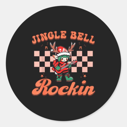 Jingle Bell Rocking Christmas Elf Rock N Roll Guit Ronde Sticker (Voorkant)