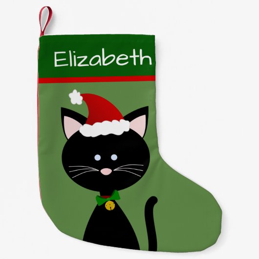 Jingle Bell Santa Black Kat Kleine Kerstsok (Voorkant)