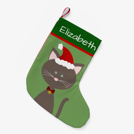 Jingle Bell Santa Gray Kat Kleine Kerstsok (Voorkant (Hangend))