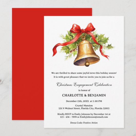 Jingle Bell Winter Kerstmis Verlovingsfeest Kaart (Voorkant / Achterkant)