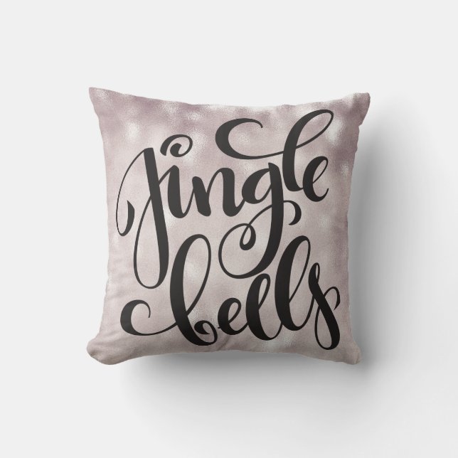 Jingle Belles Script Zilver Glitter Kerst  Kussen (Voorkant)