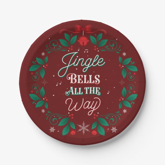 Jingle Bells All Way Paper Party Borden Papieren Bordje (Voorkant)