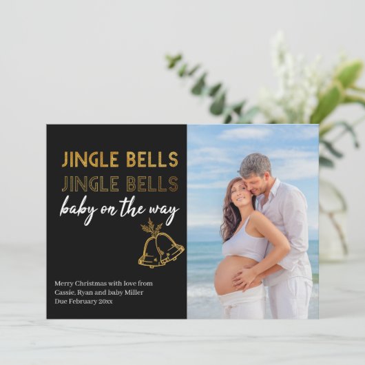 Jingle Bells Baby op Way Kerstfoto Aankondiging (Staand voorkant)