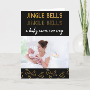 Jingle Bells Black Gold Photo New Baby Feestdagen Kaart