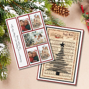 "Jingle Bells" Bladmuziek  5 Foto Feestdagenkaart